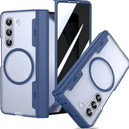 VEGO Case for Galaxy Z Fold 5, Compatible with MagSafe, with [Hinge Protection][Tempered Glass Privacy Screen Protector], Magnetic Anti-Spy Shockproof Clear Cover for Samsung Galaxy Z Fold 5 - Blue