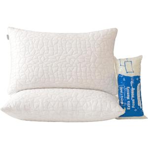 Shredded Memory Foam Pillows, Standard Size Set of 2, Adjustable Bed Pillows for Side Back Stomach Sleepers, Comfy Cooling Pillows for Sleeping with Washable Cover