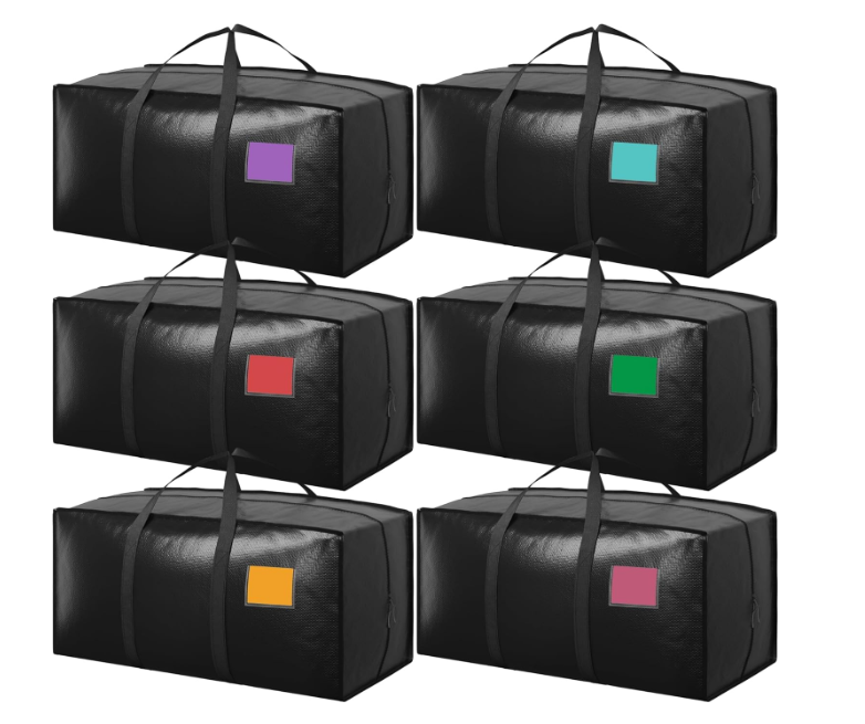 RMOHRO 6 Pack Extra Large Heavy Duty Moving Bags with Reinforced Zipper & Wide Handles, MoistureResistant Storage Bins Packing Cubes for Clothes, College Dorm, Travel, and Home Organization, Black
