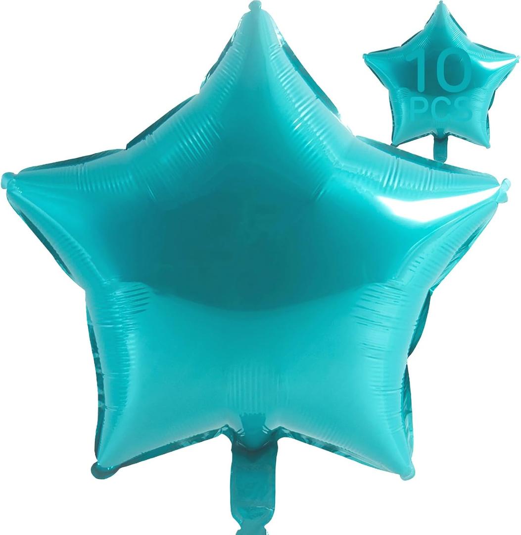 Teal Blue Star Balloons 18 Inch, 10 Pcs Blue Star Shaped Mylar Helium Foil Metallic Balloon for Birthday Party Decorations Baby Shower Wedding Anniversary Backdrop Gender Reveal Party Supplies