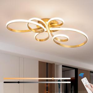 56W Modern LED Ceiling Light, Flower Flush Mount Light Fixture with Remote Control Gold Dimmable Ceiling Lamp for Living Room, Bedroom, Dining Room, Hallway, Kitchen (Gold,31.89Inch)