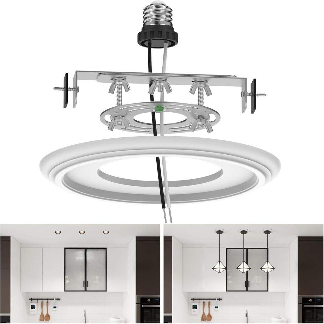Recessed to Pendant Light Converter Kit - 6 Inch Can Light Conversion, Includes E26 Socket, Mounting Bracket, Round Ceiling Plate & 3D White Cover