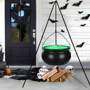 Halloween Decorations OutdoorBlack Plastic Bowl Halloween Party Decoration Large Witches Cauldron on Tripod with String Lights Candy Bucket Decoration for Home Decor Porch Indoor
