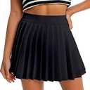 Women's High Waisted Pleated Tennis Skirt School A-Line Skater Mini Skirt with Built-in Shorts Lining (Black, L)