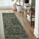 Morebes 2x6 Vintage Washable Dark Green Kitchen Runner Rug Non Slip, Boho Runners for Hallways, Non Shedding Soft Indoor Floor Throw Carpet for Laundry Living Room Bathroom Bedroom