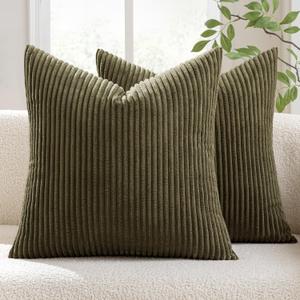 MIULEE Pack of 2 Pillow Covers Soft Soild Decorative Square Throw Pillow Covers Set Cushion Cases Pillowcases for Sofa Bedroom Car 18 x 18 Inch 45 x 45 Cm Olive Green