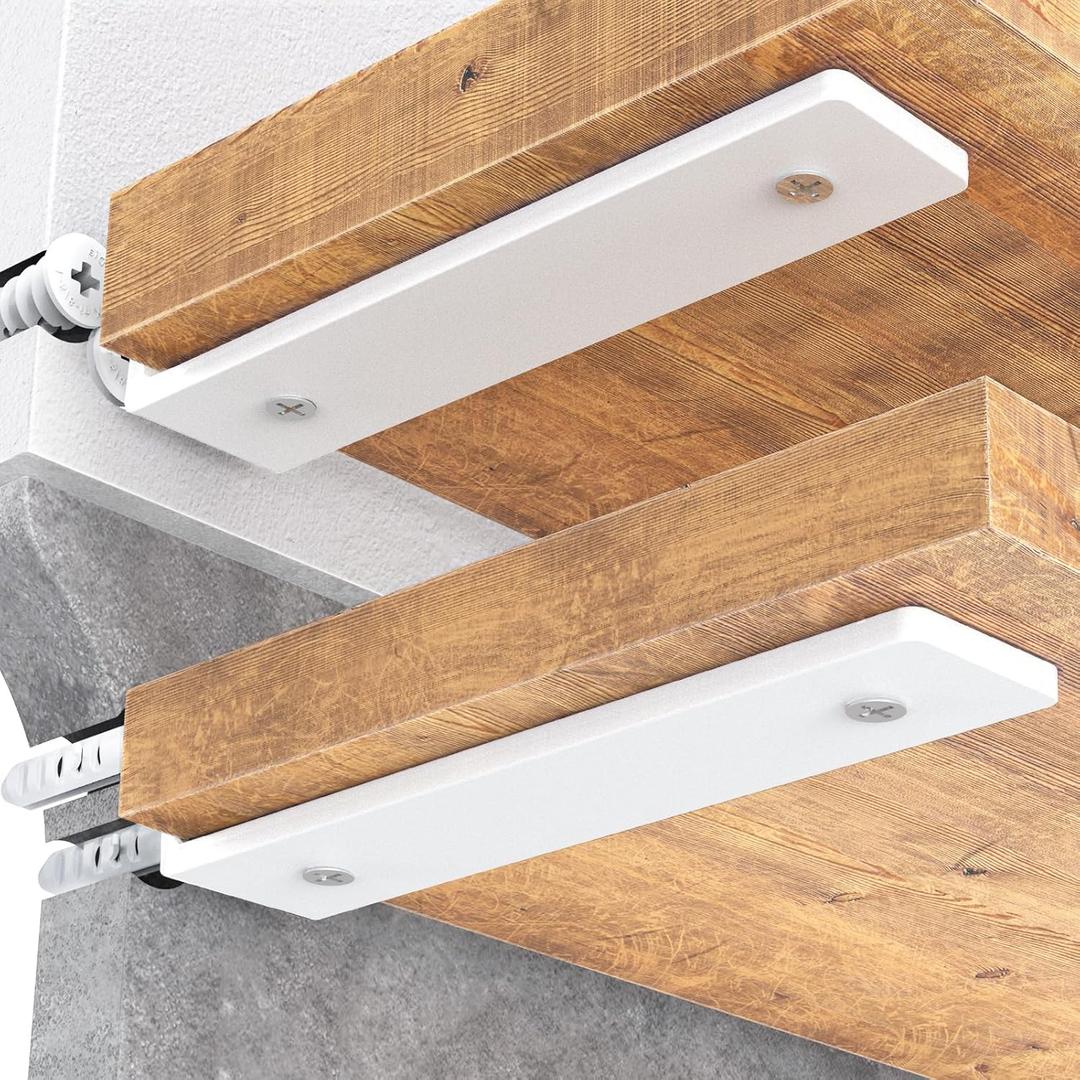 Goovilla Shelf Brackets, Heavy Duty Floating Shelf Bracket 6 Inch for 24 Wood Stud, 4 Pack L Brackets for Shelves, White Metal Wall Shelving Brackets, Shelf Support Brackets, 160 lb. Load Capacity