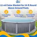 Blue Wave 24-ft Round Solar Blanket – 12 Mil Pool Cover with Thermal Bubbles to Retain Heat & Reduce Evaporation – Fade-Resistant Solar Cover for Above Ground Pools – Clear