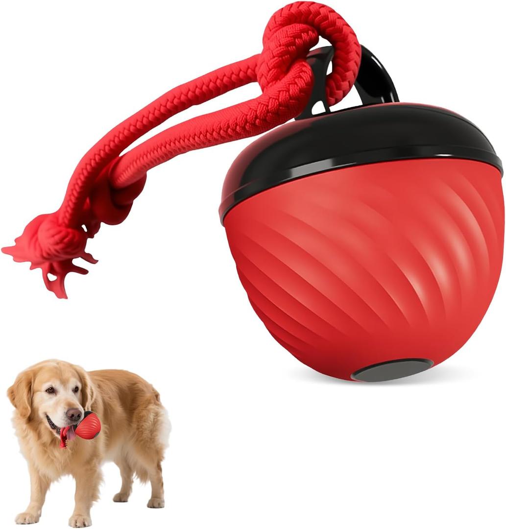 Interactive Dog Toys Ball,2025 Smart Pet Puppy Ball with Ropes, Path Electric Automatic Moving and Rolling Dogs Toy, for Small Medium Large Dogs (Red)