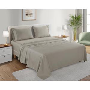 Organic Cotton Sheets Queen Size Bed Set Deep Pockets, 4PC Cotton Queen Sheet Set, Soft Breathable Sateen Weave Elasticated Sheet & Pillowcase Sets, No Pill & Shrink, Machine washable- Silver