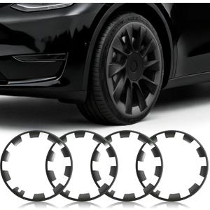 Wheel Rim Protect for Tesla Model Y 20" (2020-2024), Easy-Install Hubcaps Wheel Cover, Scratch-Resistant Car Tire Trim Rings, Stylish Design for Induction Wheels, Gunpowder 4Pcs Model Y Accessories, 2020-2024 Model Y 20in