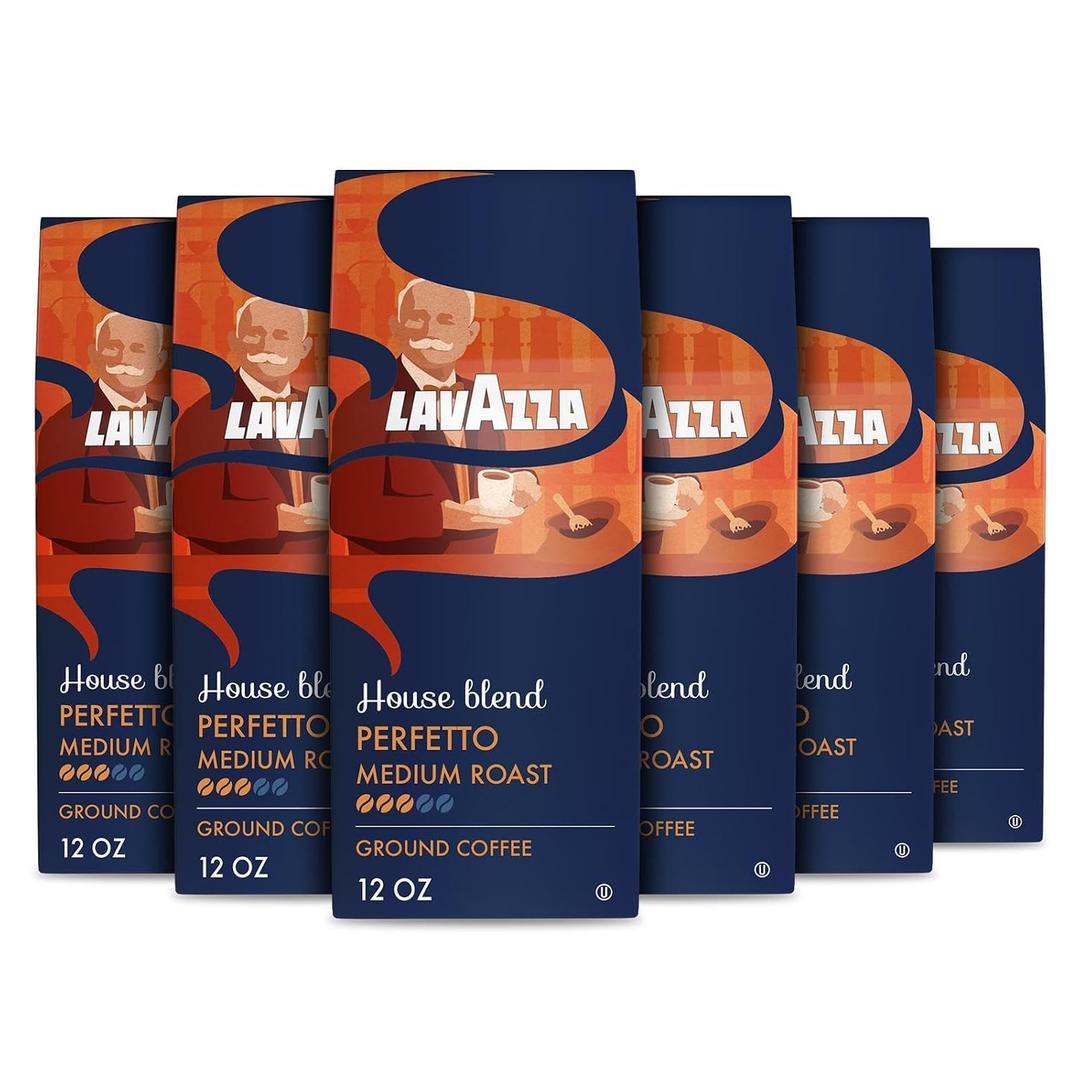 Lavazza House Blend Perfetto Ground Coffee 6 Bags of 12oz, Medium Roast, Full-bodied, Intensity 3/5, 100% Arabica, Ideal for Drip Brewers, (Pack of 6) - Package May Vary (EXP 06/30/28)
