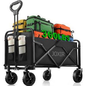 Collapsible Wagon Cart Foldable 120L 360lbs Capacity, Lightweight Portable Beach Wagon, Shopping Carts with Wheels for Grocery, Camping, Shopping, Garden Cart