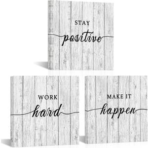 OuElegent Motivational Wall Art Office Quotes Wall Decor Stay Positive Work Hard Make it Happen Black and Gray Sketch Picture Print Artwork for Office Decor Framed 12"x12"x3 Pcs