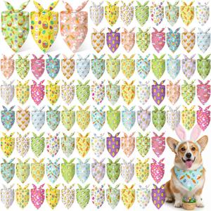 Abbylike 100 Pcs Easter Dog Bandanas Bulk Bunny Egg Carrot Bandanas for Dogs Triangle Kerchief Bibs Scarf Set for Pet Costume Easter Photo Props Accessories Pet Shops, 25 Styles (25.6 x 17.7 x 17.7)