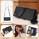 for Wallet Case Compatible with iPhone 15,Multi-Function Detachable 2 in 1 Magnetic iPhone 15 Wallet,Flip Strap Zipper Card Holder Phone Case with Shoulder Straps (Black)