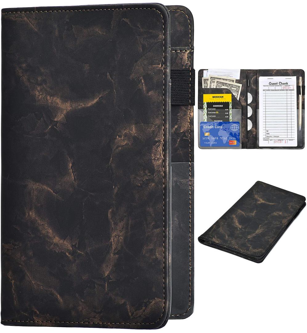 HerriaT Leather Waiter Book for Waitress - Server Wallet With Zipper Pocket, Cute Waitstaff Organizer With Money Pocket Fit Apron