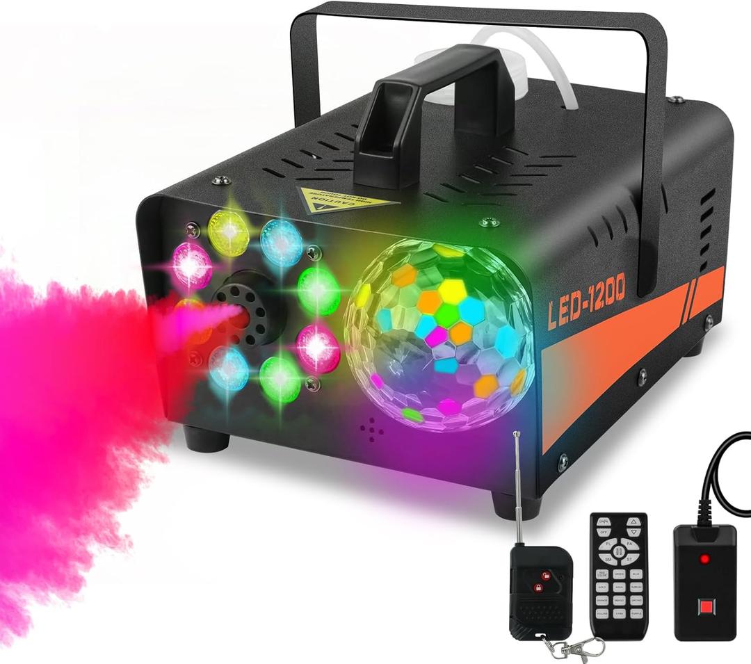 Smoke Machine,1200W Professional Fog Machine with Integrated DJ Light System with Wireless Remote Control for Halloween Wedding, Parties,Birthday,DJ Stage,Indoor Black