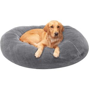Furhaven Soft & Cozy Dog Bed for Large Dogs, Refillable w/ Removable Washable Cover & Liner, For Dogs Up to 95 lbs - Plush Faux Fur Bean Bag Style Ball Bed - Gray Mist, XL/Jumbo
