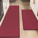 Color&Geometry Anti Fatigue Cushion Padded Kitchen Mat for Floor - 17x29+17x59,Easy Clean, Waterproof & Oil Proof, Anti Slip, Foam Rubber Runner Rug for Front Sink Comfort Standing, Red Set of 2