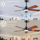 52" Lighted Ceiling Fan, Solid Wood Ceiling Fan, with Remote Control and DC Motor, 5 Blades, Suitable for Living Rooms, Bedrooms, Farmhouses, Hallways, Indoor and Outdoor Ceiling Fans - Black + Walnut