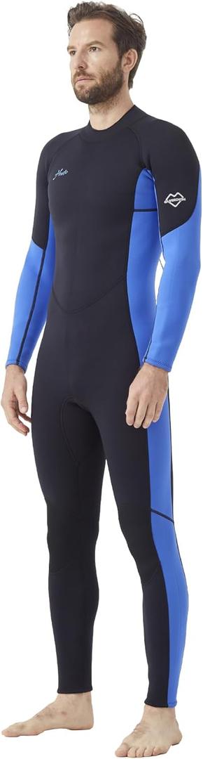 Hevto Wetsuits Men 3/2mm Neoprene Scuba Diving Surfing Wet Suit Keep Warm Back Zip in Cold Water Swimming Kayaking Jet Ski SUP (Men1-Blue, 3XL)