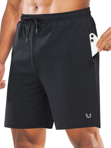 NORTHYARD Men's 7" Gym Shorts Knit Athletic Tennis Shorts for Men with Zipper Pockets for Workout Athletic Training Black S