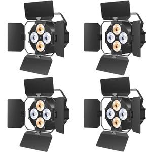 Stage Lights with Barn Doors, LED Par Lights Warm & Cool White Spotlights, Sound Activated DMX512 Professional Par Can Light for Theater Church Events Wedding Studio Concert 4 Packs