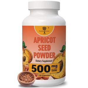 Organic Apricot Seeds Powder - ONLY Kernel supplement- Safe dosage 500mg - Antioxidant, Gut & Heart Health, Bone Density, Immune Support, Radiant and Smooth Skin, High Fiber - 500mg - 120 capsules EXP. 12/2028