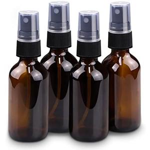 Wedama 4 oz Mini Glass Spray Bottles, Empty Small Spray Bottles with Funnel Dropper, Fine Mist for Hair, Travel, Plants, Cleaning Solutions and Skin Care (4 Pack Amber)