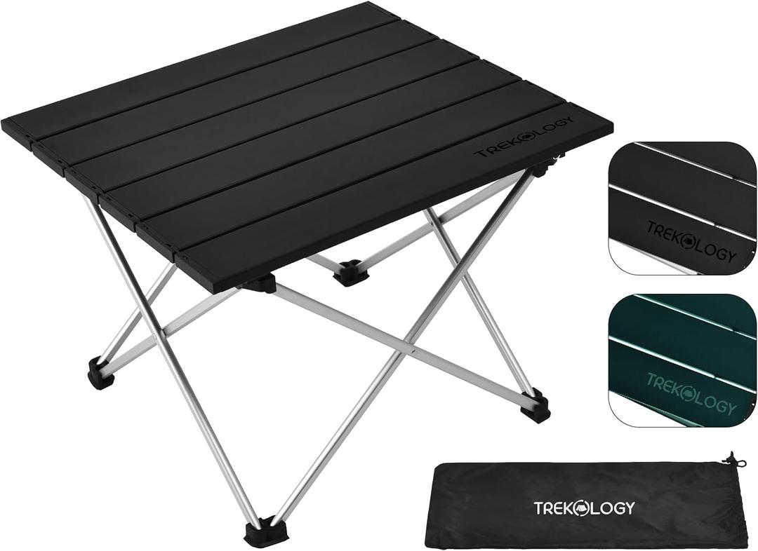 TREKOLOGY Small Camping Table - Beach Table That Fold Up - Lightweight, Foldable, Potable Folding Small Outdoor Table - for Camp, Hiking, Campers & Summer Outing Trip (Obsidian Black)