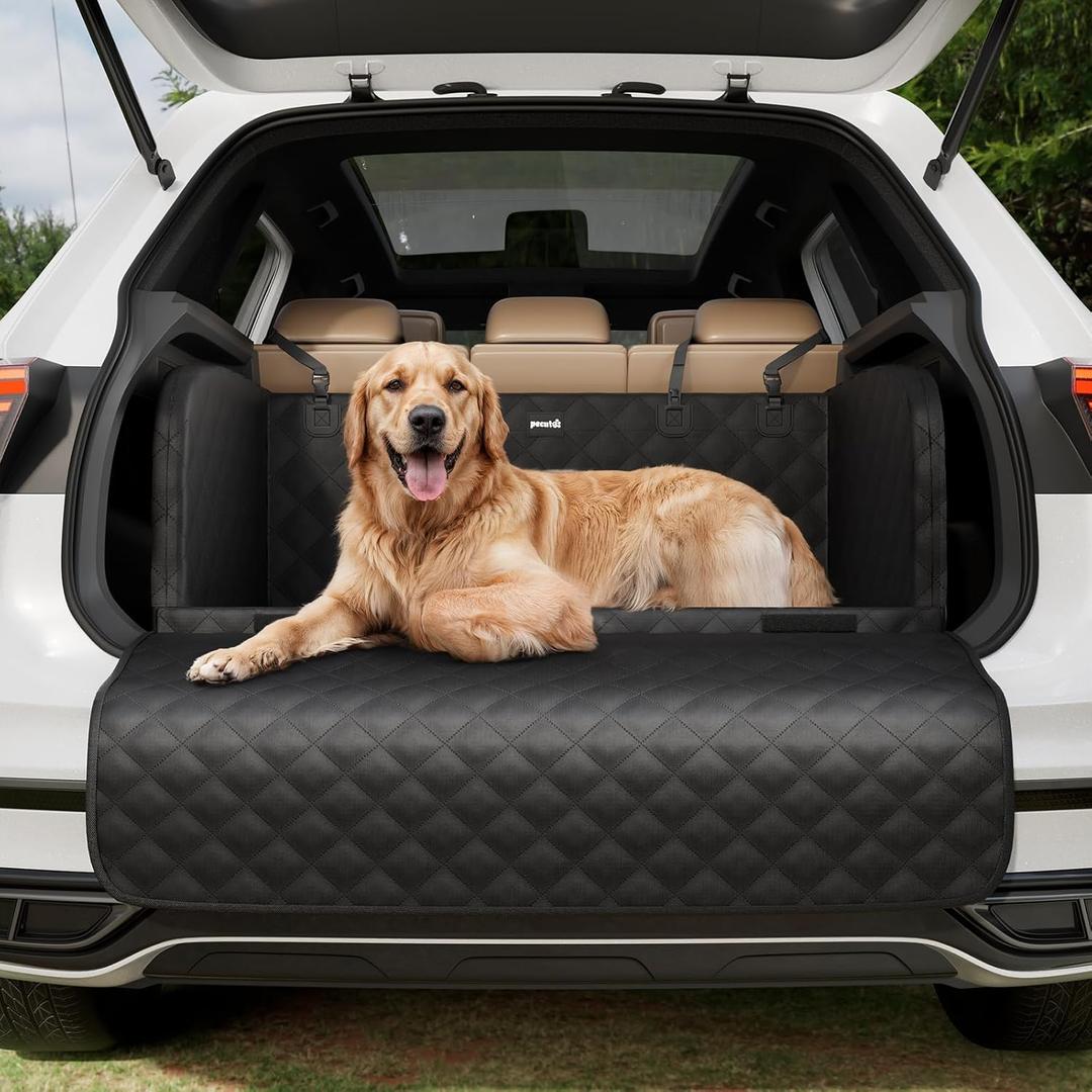 Pecute SUV Cargo Liner for Dogs, Water Resistan Pet Trunk Cover with Soft Cushion, Non-Slip Dog Back Seat Mat for SUVs Sedans with Bumper Flap Protector, Padded, Black