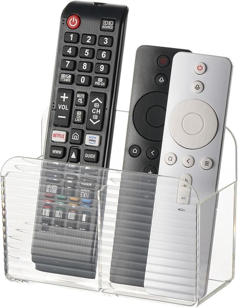 LINFIDITE Adhesive TV Remote Control Holder Wall Mount TV Remote Holder For Bedside Wall Remote Control Caddy Storage Organizer Stand Box For 2 Or 4 Remote Controls  Transparent  Quantity 1 (1 Pcs Fxed Dividers, Clear White)