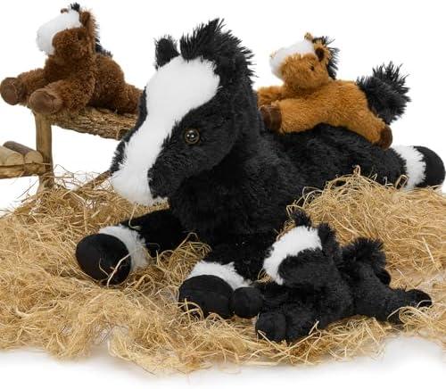 Tezituor 1Pc Horse Stuffed Animal Set, 21inch Large Stuffed Mommy Horse, Black Stuffed Pony Plush Pillow for Boys Girls