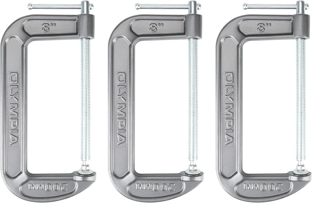Olympia Tools Heavy Duty Cast Iron C-Clamps with 8-Inch Jaw Opening and 4-Inch Throat, 3 Pack