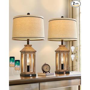 23.75" Farmhouse Dual USB Charging Ports 3-Way Dimmable Touch Control Table Lamp with Nightlight Vintage Modern Lamps for Living Room Bedroom