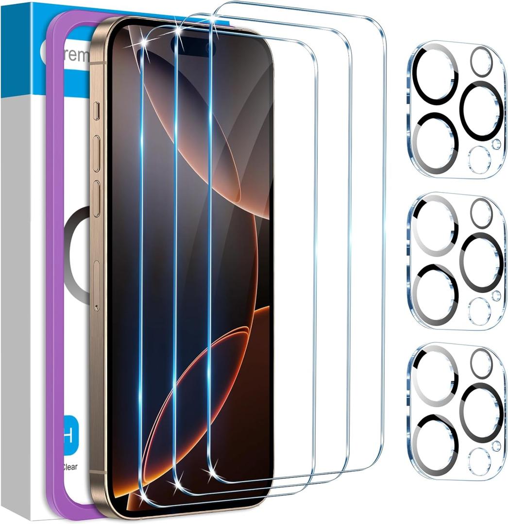 Fotbor for 3Pack iPhone 16 Pro Screen Protector with 3Pack Camera Lens Protector, 9H+ Tempered Glass Easy Installation Kit, Case Friendly iPhone 16 Pro (6.3 inch-iPhone 16 Pro, Transparent)