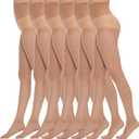 MANZI Pantyhose for Women Nylon Sheer Tights Under Dress 20D 6 Pairs (Medium)