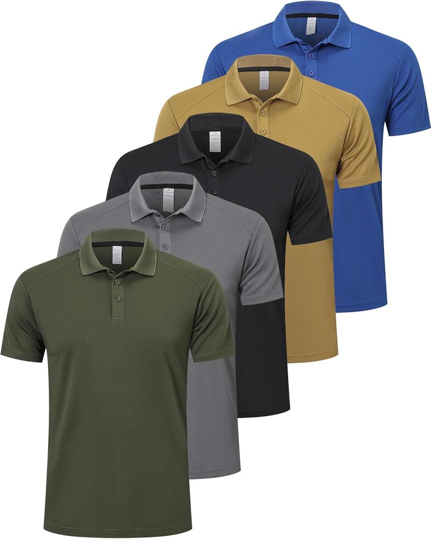ZENGVEE Mens Polo Shirts Moisture Wicking Short Sleeve Performance Quick Dry Athletic Golf Shirts (5X-Large, 1black Gray Green Blue Khaki)