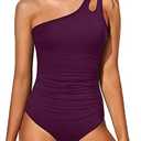 Two Piece Tankini Bathing Suit One Shoulder Swimsuit for Women Tummy Control Swimwear, Size L
