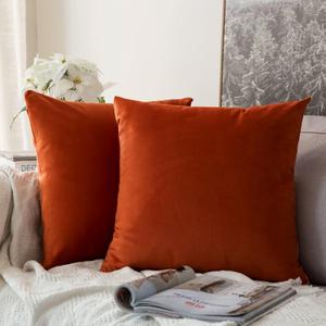 MIULEE Pack of 2 Burnt Orange Pillow Covers 18x18 Inch Soft Velvet Throw Pillow Covers Fall Decorative Couch Pillows Square Cushion Covers Pillowcases Home Decor for Sofa Bedroom Couch