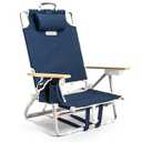 SUN'Y Escapes Backpack Beach Chair - Made w/ Ocean Bound Plastics, Customizable w/ MOLLE Accessories, Ultra Lightweight, Low-Seat Natural Comfort, Durable, Rust Free & Waterproof - Nautical Navy