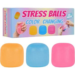3 Pack Slow-Rise Stress Relief Strong Sensory Toys for Kids & Adults, Color-Changing Squishy Fidget Balls, Non-Toxic Fidget Toys for Classroom & Office, Slow Rebund Toys for Boys Girls
