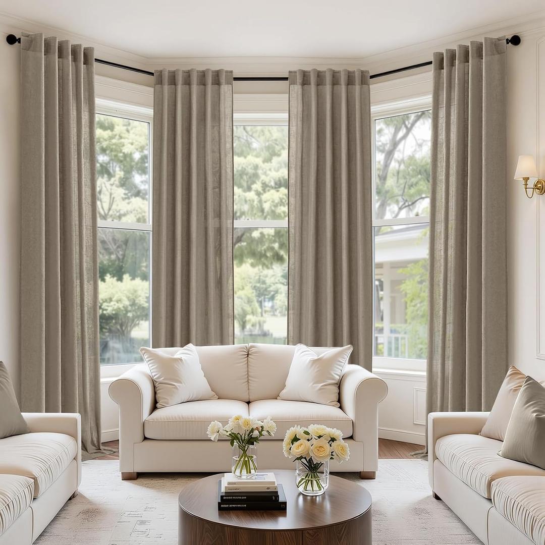 MIULEE Dark Taupe Linen Curtains 84 Inch Long 4 Panels Light Filtering Window Drapes with Rod Pocket Back Tab for Living Room Bedroom Farmhouse Decor 42" W x 84" L Inches