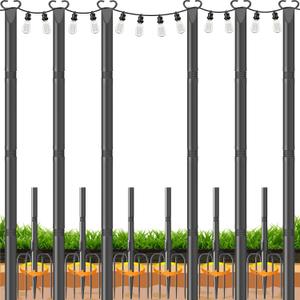 10Ft String Light Poles 6 Pack,Poles for Outdoor String Lights with Fork and Fence Clamp,Hanging Lights Metal Stand Post for Deck Patio Backyard Garden Decorations
