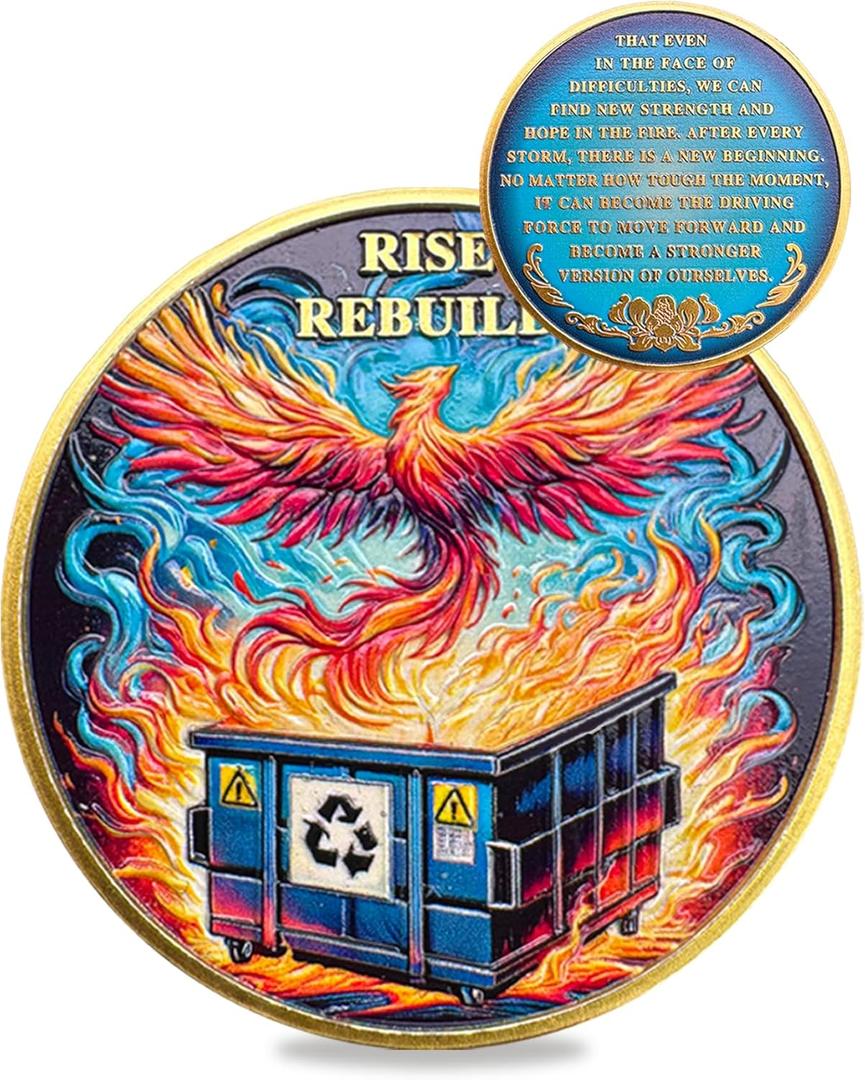 6 x Phoenix Rising Dumpster Fire Challenge Coin - Dumpster Fire Desk Accessories- Funny Desk Accessories for Work - Hilarious Coworker Go Away Token - Inspirational Gift for Colleague