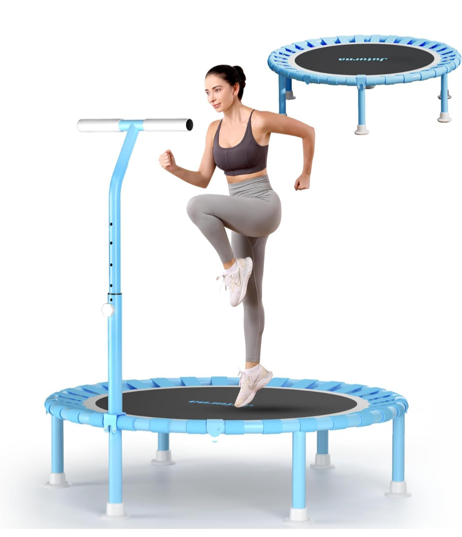 Juturna 40" Foldable Mini Trampoline, Rebounder Trampoline for Adults, 450lbs Capacity with T-Shaped Adjustable Bar, Fitness Trampoline for Kids
