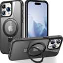 Compatible with iPhone 14 Pro Case with Invisible Magnetic O-Ring Stand Military-Grade Translucent Case for iPhone 14 Pro 6.1" [Compatible with Mag-Safe][Great Grip Feeling], Black