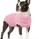 Kuoser Dog Surgery Recovery Suit, Soft Breathable Dog Recovery Suit for Female Spay Male Nueuter, Anti Licking Puppy Onesie Pet Surgical Suit for Dogs Abdominal Wounds Skin Disease, Pink Strips M (Medium (Back: 13.4" - 16.1"; Weight: 14 - 25LB))