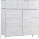 DUMOS Dresser for Bedroom, Storage Organizer with 9 Drawers, Chest of Drawers with Fabric Bins, Sturdy Metal Frame, Wood Tabletop for Guest Room, Closet, Entryway, Nursery (White)